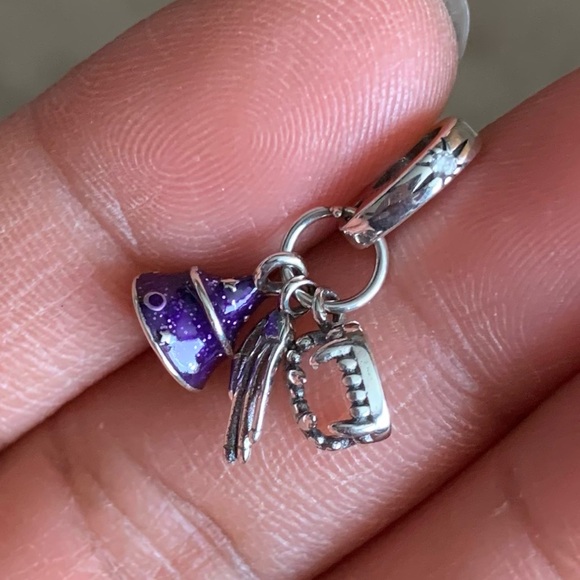 NWOT Halloween Vampire Witch Hat Skeleton Skull Dangle Charm Sterling Silver 925 - Picture 3 of 10